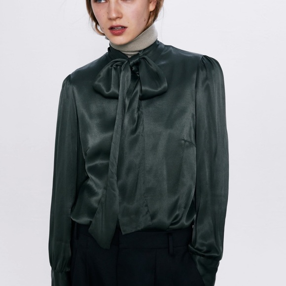 black satin blouse with bow